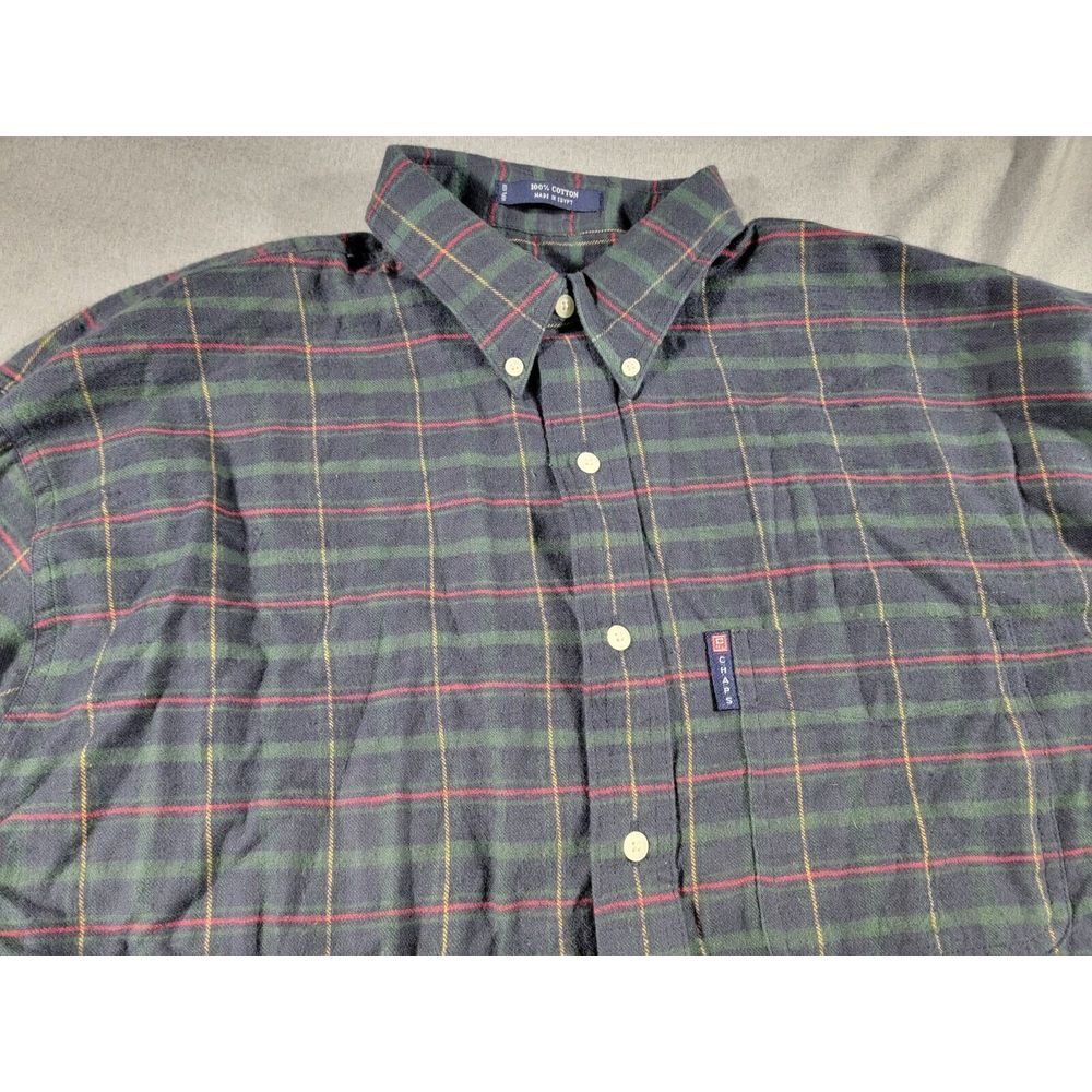 Vtg‎ Ralph Lauren Chaps Flannel Button up Shirt Mens Large Blue Green Plaid NEW